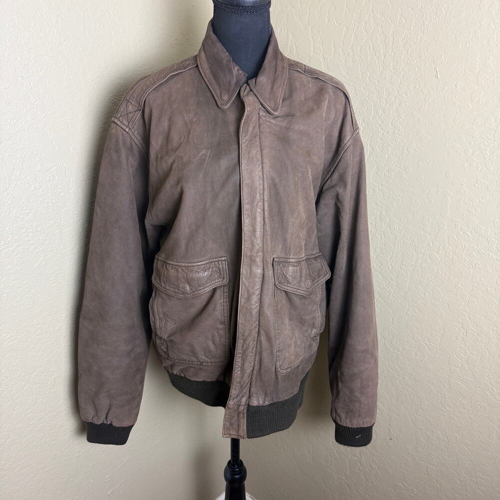 Context Men’s MT Brown Genuine Leather Bomber Jacket Distressed Full Zip
